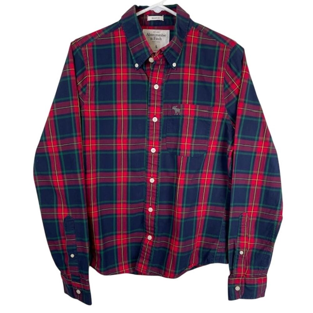 Abercrombie & Fitch men's green and red plaid shirt.